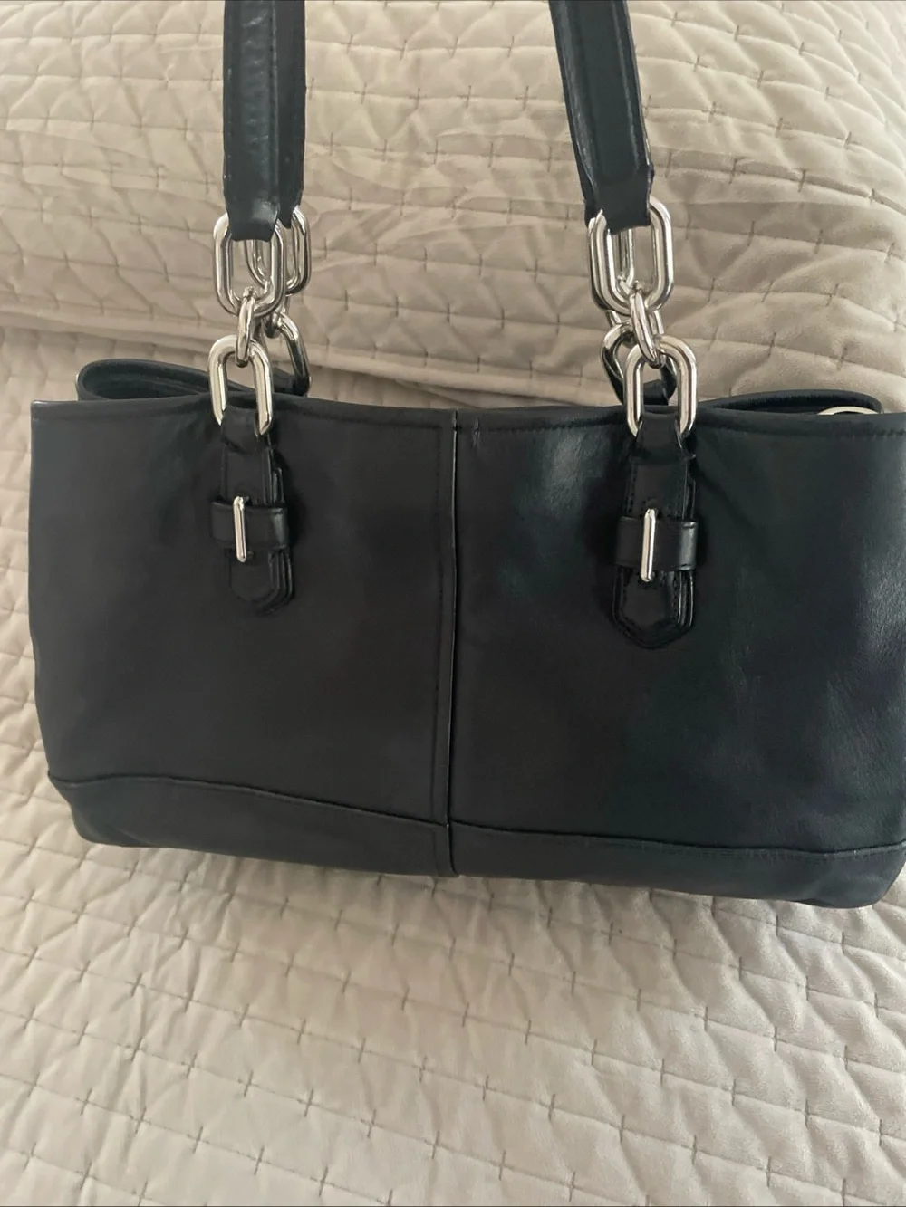 Coach Black Leather Shoulder Bag with Silver Hardware